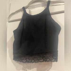 Colsie Black Crop Top with Lace Trim